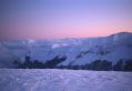 Le pendici della Priora e della Sibilla al tramonto; sullo sfondo il Gran Sasso